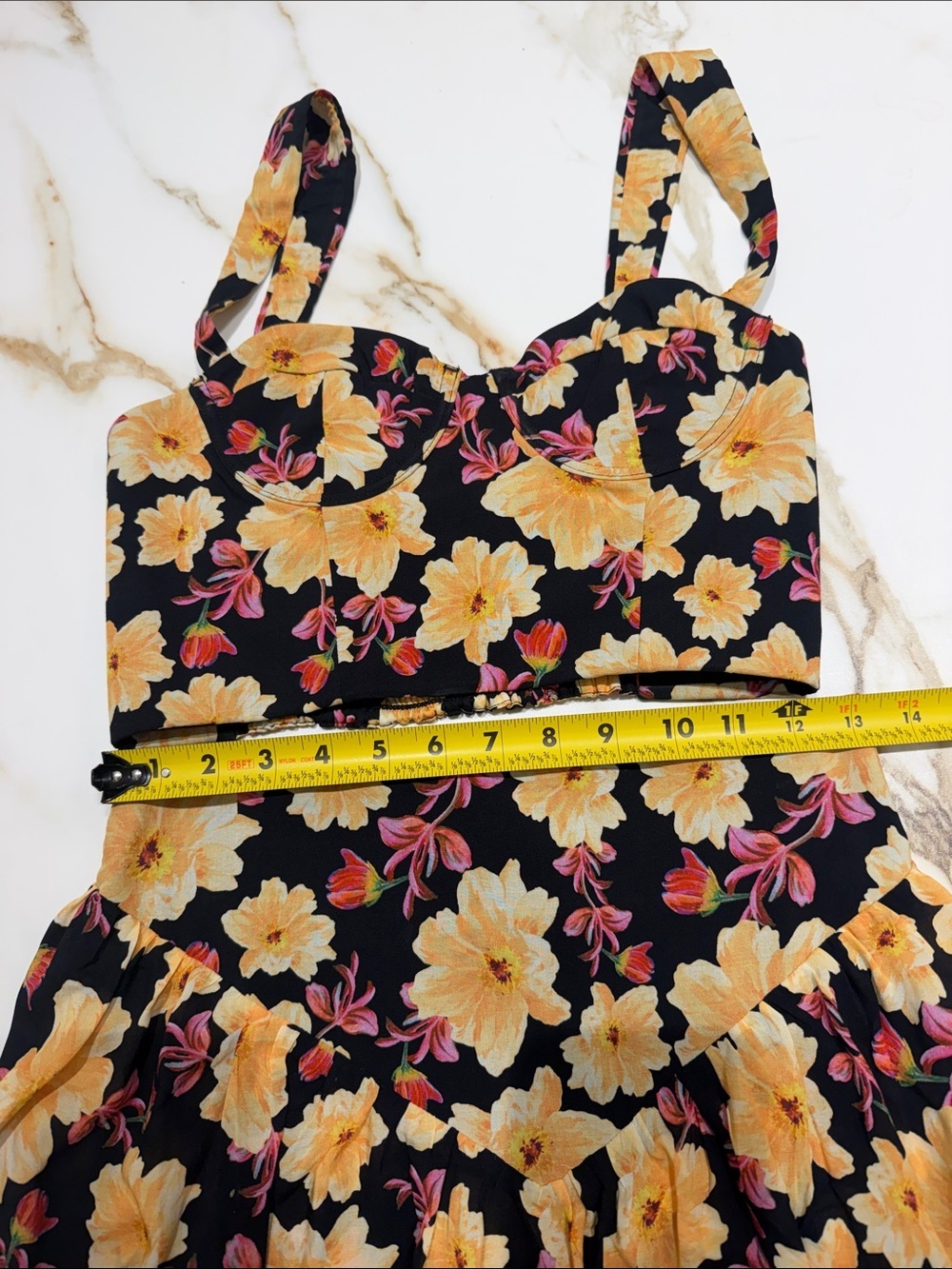 Agua Bendita Floral Black Crop Top & Skirt Set with Yellow Flowers - Picture 8 of 9